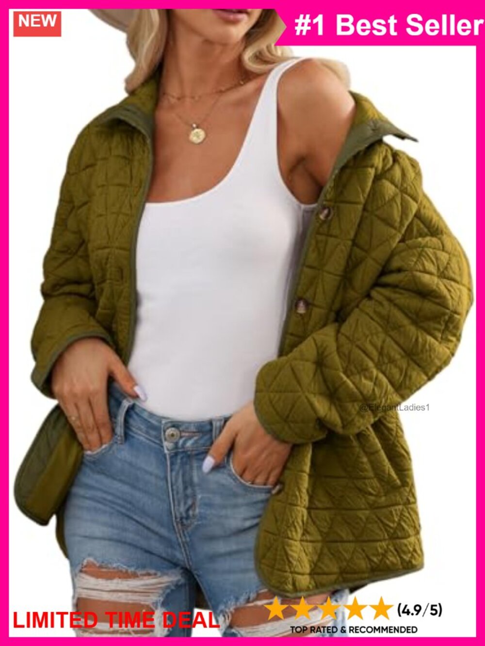 Lightweight Diamond Quilted Jacket Women Button Down Collared